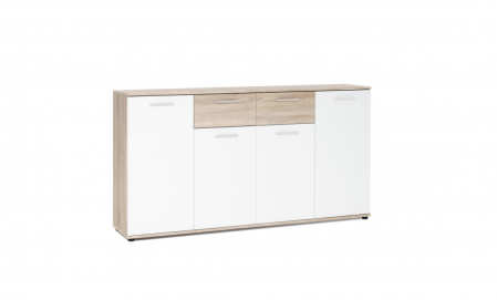 Toate Produsele - Comoda cu 2 sertare, 4 usi, 160x85x35 cm, stejar sonoma/alb, pentru dormitor, living, hol sau birou, Bortis Impex