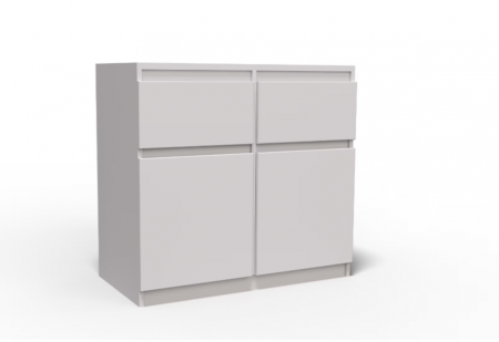 Comoda cu 2 sertare si 2 usi, moderna, fara manere, 80x85x33 cm, alb, pentru living, dormitor, hol, Bortis Impex [1]