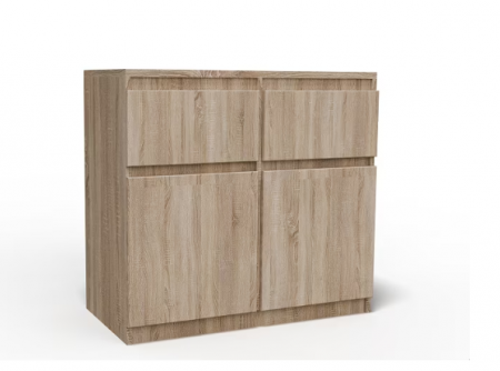 Comode - Comoda cu 2 sertare si 2 usi, moderna, fara manere, 80x85x33 cm, stejar sonoma, pentru living, dormitor, hol, Bortis Impex