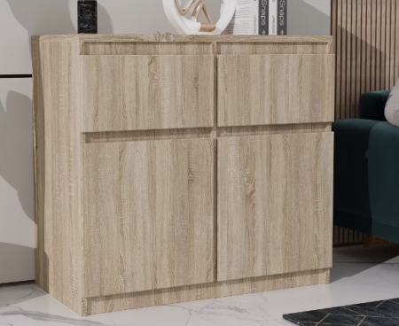 Comoda cu 2 sertare si 2 usi, moderna, fara manere, 80x85x33 cm, stejar sonoma, pentru living, dormitor, hol, Bortis Impex [2]