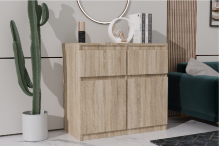 Comoda cu 2 sertare si 2 usi, moderna, fara manere, 80x85x33 cm, stejar sonoma, pentru living, dormitor, hol, Bortis Impex [1]