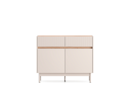 Comoda cu 2 sertare si 2 usi , pal casmir/stejar, fronturi sertare cu caneluri riflaj, 104 cm lungime x 40 cm adancimex 85 cm inaltime, pe picioare [2]