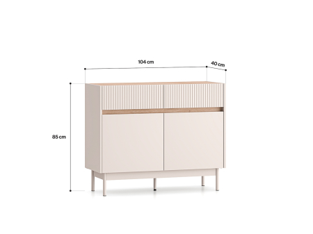 Comoda cu 2 sertare si 2 usi , pal casmir/stejar, fronturi sertare cu caneluri riflaj, 104 cm lungime x 40 cm adancimex 85 cm inaltime, pe picioare [5]