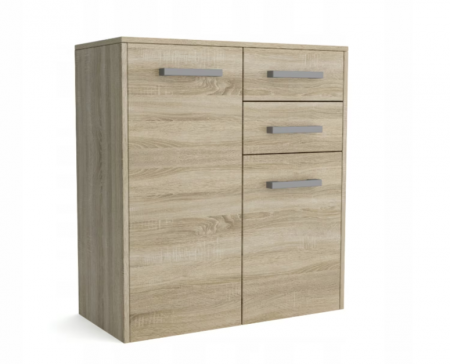 Toate Produsele - Comoda cu 2 usi si 2 sertare, 75x82x33 cm, stejar sonoma, pentru dormitor, hol, living sau birou, Bortis