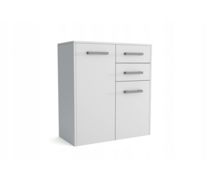 Comoda cu 2 usi si 2 sertare, 75x82x33 cm, alb, pentru dormitor, hol, living sau birou, Bortis