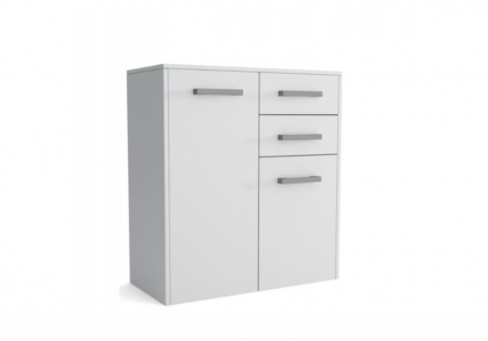 Dulapuri birou/bibliorafturi - Comoda cu 2 usi si 2 sertare, 75x82x33 cm, alb, pentru dormitor, hol, living sau birou, Bortis