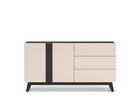 Comoda cu 2 usi si 3 sertare , pal casmir/negru, pe picioare, 160cm lungime x 40cm adancime x 85 cm inaltime, deschidere push open, canturi abs, inchidere  usi silentioasa [1]