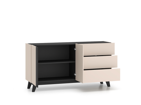 Comoda cu 2 usi si 3 sertare , pal casmir/negru, pe picioare, 160cm lungime x 40cm adancime x 85 cm inaltime, deschidere push open, canturi abs, inchidere  usi silentioasa [3]