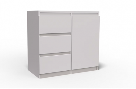 Comoda cu 3 sertare si 1 usa, moderna, fara manere, 80x85x33 cm, alb, pentru living, dormitor, hol, Bortis Impex [1]