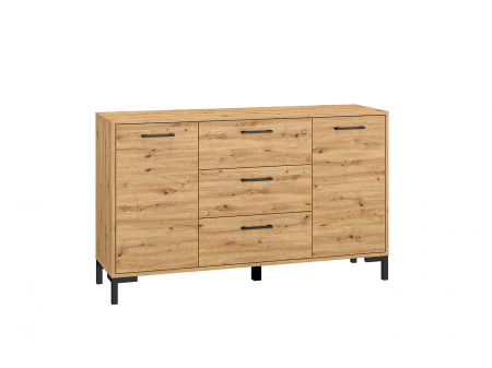 Comode lux-ultramoderne - Comoda cu 3 sertare si 2 usi, 138 cm lungime x 40 cm adancime, stejar artisan , manere si picioare negre