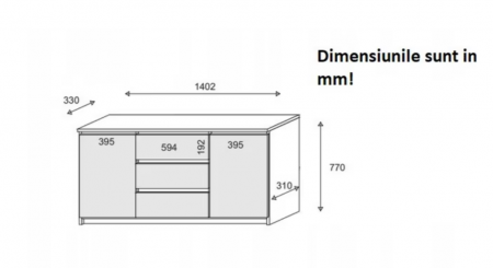Comoda cu 3 sertare si 2 usi, 140x77x33 cm, stejar sonoma/alb, Bortis impex [1]