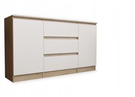 Dulapuri birou/bibliorafturi - Comoda cu 3 sertare si 2 usi, 140x77x33 cm, stejar sonoma/alb, Bortis impex