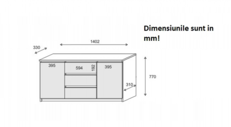 Comoda cu 3 sertare si 2 usi, 140x77x33 cm, alb [3]
