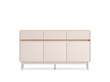 Comoda cu 3 sertare si 3 usi , pal casmir/stejar, fronturi sertare cu caneluri riflaj, 154 cm lungime x 40 cm adancimex 85 cm inaltime, pe picioare [2]