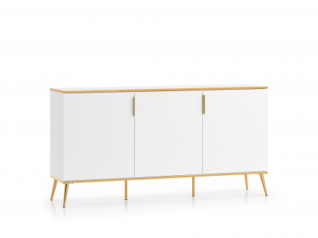 Comode - Comoda cu 3 usi moderna/lux ,pal alb alpin /auriu , picioare si manere auriu, 170 cm x 88 x 40 cm, spatioasa , pentru living, dormitor , spatiu comercial, hol