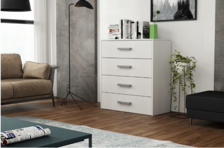 Comoda cu 4 sertare, 75x82x33 cm, alb, pentru dormitor, living, hol sau birou, Bortis Impex [1]