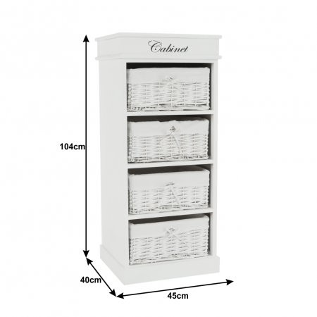 Comodă cu 4 sertare (coşuri), alb, BLANCO [8]