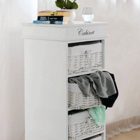 Comodă cu 4 sertare (coşuri), alb, BLANCO [3]