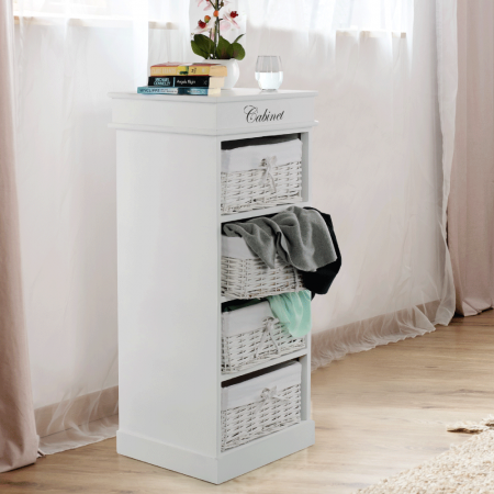 Comodă cu 4 sertare (coşuri), alb, BLANCO [1]