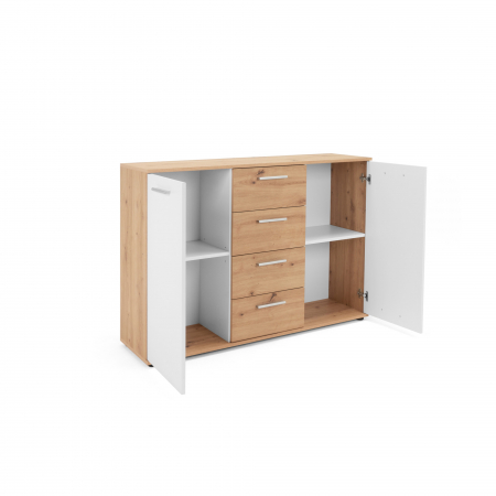 Comoda cu 4 sertare si 2 usi, 120x85x35 cm, stejar artisan/alb, pentru dormitor, living, hol sau birou, Bortis Impex [6]