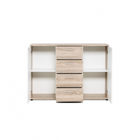 Comoda cu 4 sertare si 2 usi, 120x85x35 cm, stejar sonoma/alb, pentru dormitor, living, hol sau birou, Bortis Impex [5]