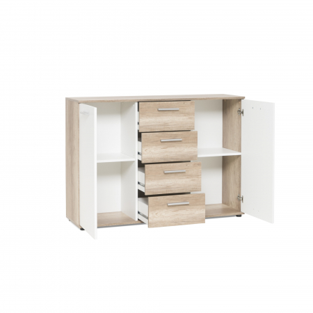 Comoda cu 4 sertare si 2 usi, 120x85x35 cm, stejar sonoma/alb, pentru dormitor, living, hol sau birou, Bortis Impex [2]