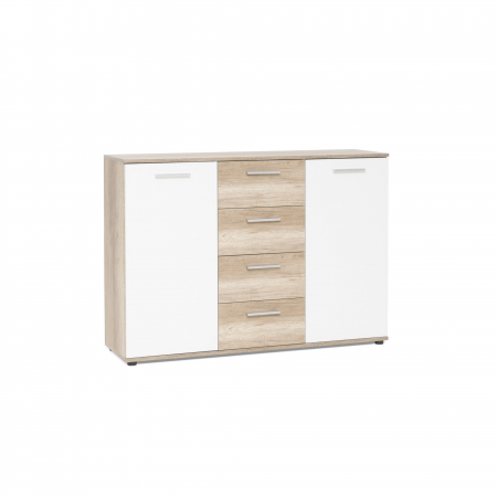 Comoda cu 4 sertare si 2 usi, 120x85x35 cm, stejar sonoma/alb, pentru dormitor, living, hol sau birou, Bortis Impex [1]
