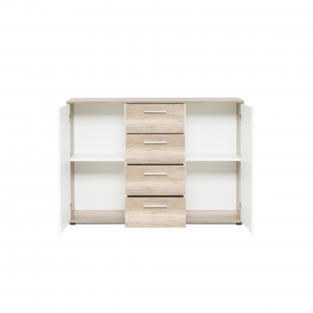 Comoda cu 4 sertare si 2 usi, 120x85x35 cm, stejar sonoma/alb, pentru dormitor, living, hol sau birou, Bortis Impex [3]