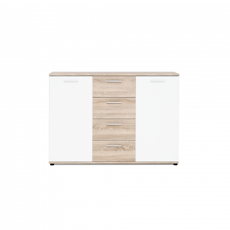 Comoda cu 4 sertare si 2 usi, 120x85x35 cm, stejar sonoma/alb, pentru dormitor, living, hol sau birou, Bortis Impex [6]