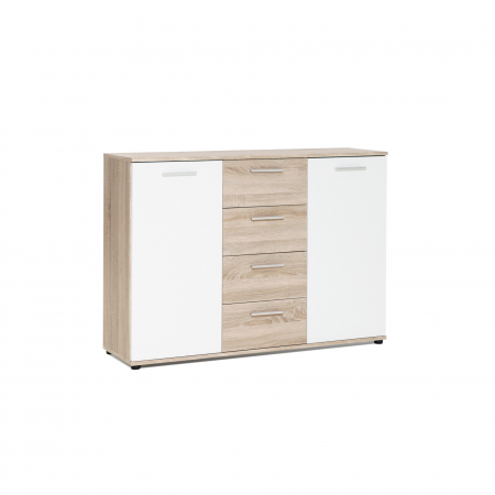 Comoda cu 4 sertare si 2 usi, 120x85x35 cm, stejar sonoma/alb, pentru dormitor, living, hol sau birou, Bortis Impex [4]
