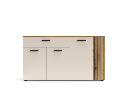 Comoda cu 4 usi si 1 sertar, casmir/stejar, 150cm x 83 cm x 42 cm adancime, usa cu model riflaj [3]