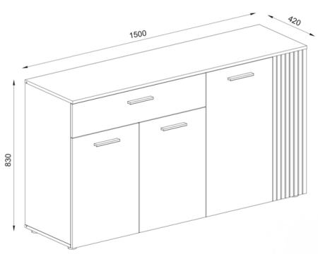 Comoda cu 4 usi si 1 sertar, casmir/stejar, 150cm x 83 cm x 42 cm adancime, usa cu model riflaj [4]