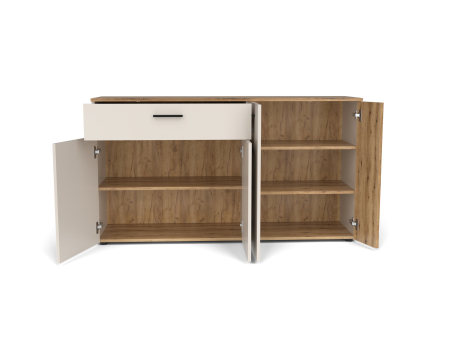 Comoda cu 4 usi si 1 sertar, casmir/stejar, 150cm x 83 cm x 42 cm adancime, usa cu model riflaj [1]