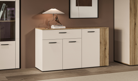 Comoda cu 4 usi si 1 sertar, casmir/stejar, 150cm x 83 cm x 42 cm adancime, usa cu model riflaj [7]