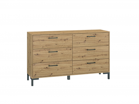 Comoda cu 6 sertare spatioase,pentru dormitor/sufragerie living/hol/birou, stejar artisan, 138x83x40 cm, cant abs, picioare negre [6]