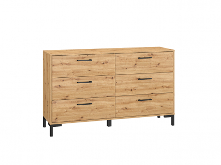 Comoda cu 6 sertare spatioase,pentru dormitor/sufragerie living/hol/birou, stejar artisan, 138x83x40 cm, cant abs, picioare negre [2]