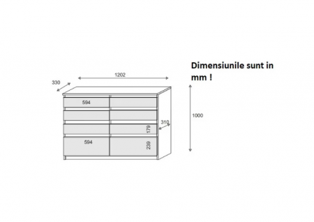 Comoda cu 8 sertare, 120x100x33 cm, stejar sonoma/alb, pentru hol, living, dormitor, birou, Bortis Impex [3]