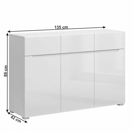 Comode - Comoda cu sertare si usi, mdf alb superlucios, 135 cm ,Bortis