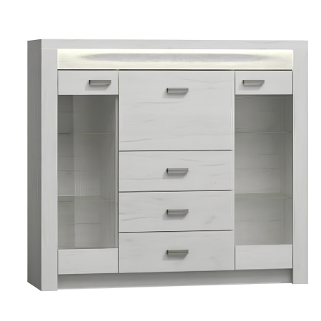 Bucatarie - Comodă cu vitrină, frasin alb, INFINITY I-08