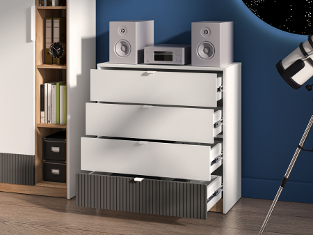 Comoda living /dormitor/hol cu 4 sertare, alb/mdf grafit/stejar, 82x86x40 cm, canturi abs [3]