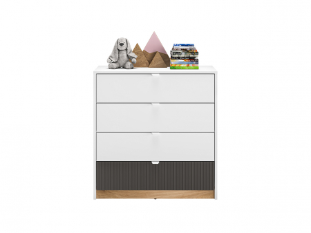 Comoda living /dormitor/hol cu 4 sertare, alb/mdf grafit/stejar, 82x86x40 cm, canturi abs [5]