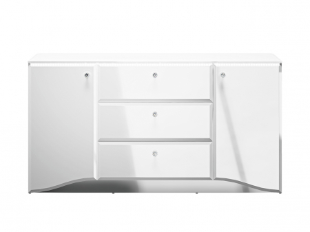 Comoda lux, mdf alb lucios/ pal alb, 3 sertare si 2 usi, lumina led sub capac, 160cm lungime x 41 cm adancime x 85 cm inaltime, [9]