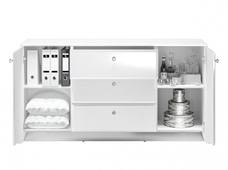 Comoda lux, mdf alb lucios/ pal alb, 3 sertare si 2 usi, lumina led sub capac, 160cm lungime x 41 cm adancime x 85 cm inaltime, [3]