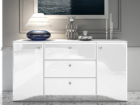 Toate Produsele - Comoda lux, mdf alb lucios/ pal alb, 3 sertare si 2 usi, lumina led sub capac, 160cm lungime x 41 cm adancime x 85 cm inaltime,
