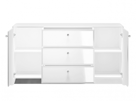 Comoda lux, mdf alb lucios/ pal alb, 3 sertare si 2 usi, lumina led sub capac, 160cm lungime x 41 cm adancime x 85 cm inaltime, [8]