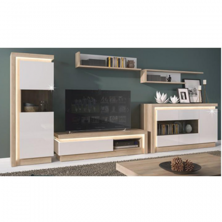 Comodă LYOK02, stejar riviera/albă cu extra strălucire, LEONARDO [2]