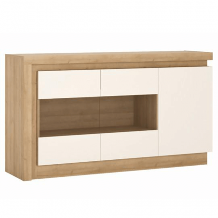 Comode - Comodă LYOK02, stejar riviera/albă cu extra strălucire, LEONARDO
