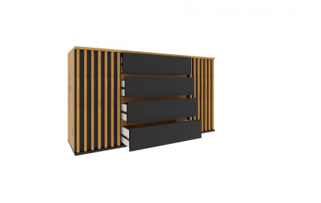 Comoda moderna cu 2 usi si 4 sertare, model riflaj, negru/stejar artisan, 160x88x44 cm, Bortis impex [1]