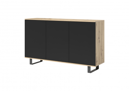 Comode lux-ultramoderne - Comoda moderna cu 3 usi , pentru living ,dormitor, deschidere push open, rafturi, stejar artisan/negru ,  picioare negre moderne, ,150 x100x40 cm , Bortis