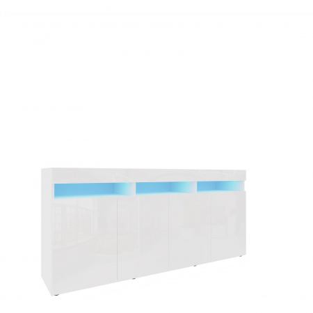 Comode - Comoda moderna cu 4 usi, usile alb lucios/alb mat, 175x80x40cm, fara led, pentru living, hol, dormitor, birou, Bortis Impex